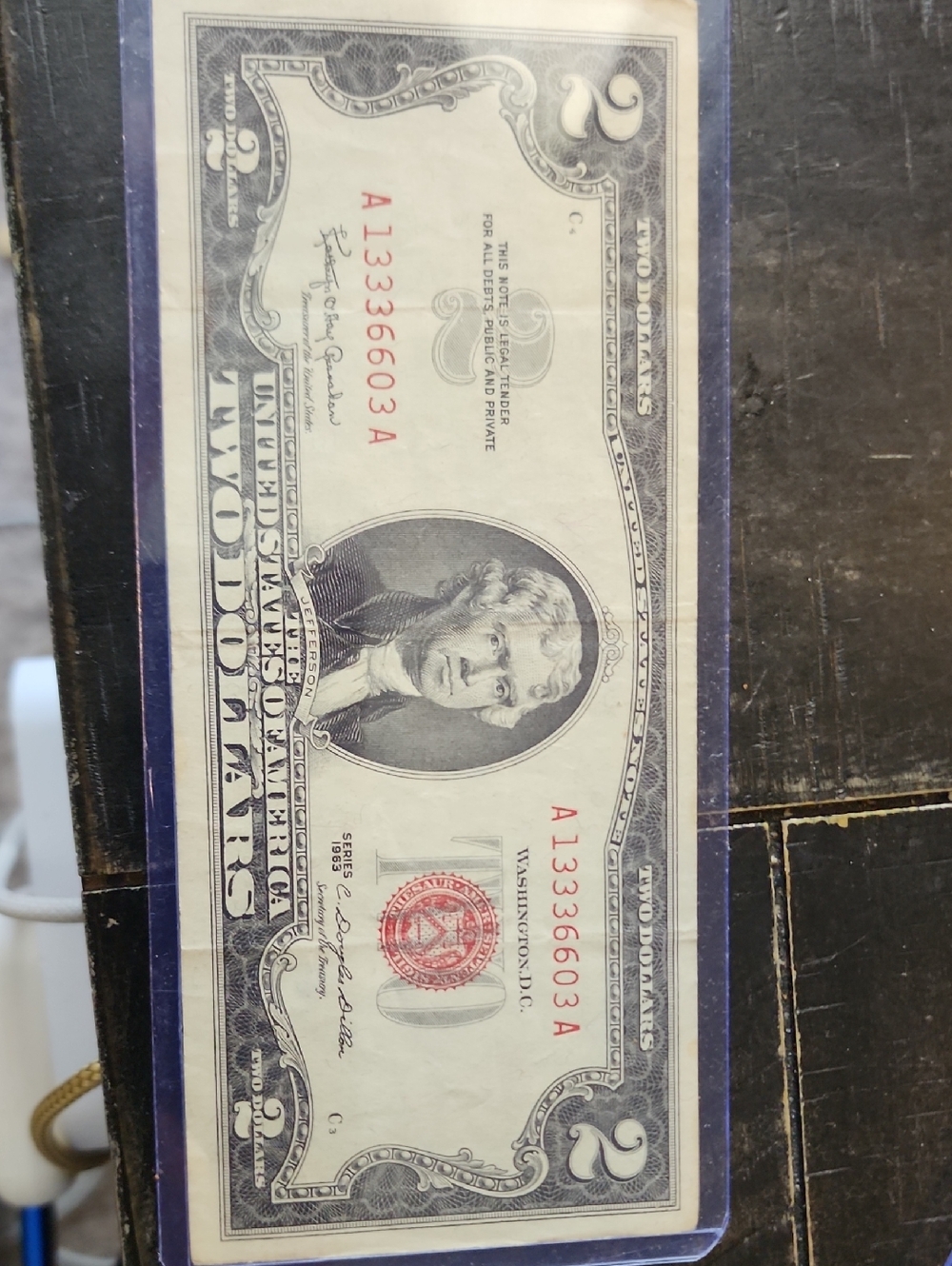 Vintage Two Dollar Bill Display - Red Seal